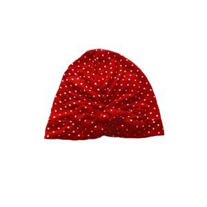 Newborn Baby Red and White Polka Dots Turban Style Stretchy Cap